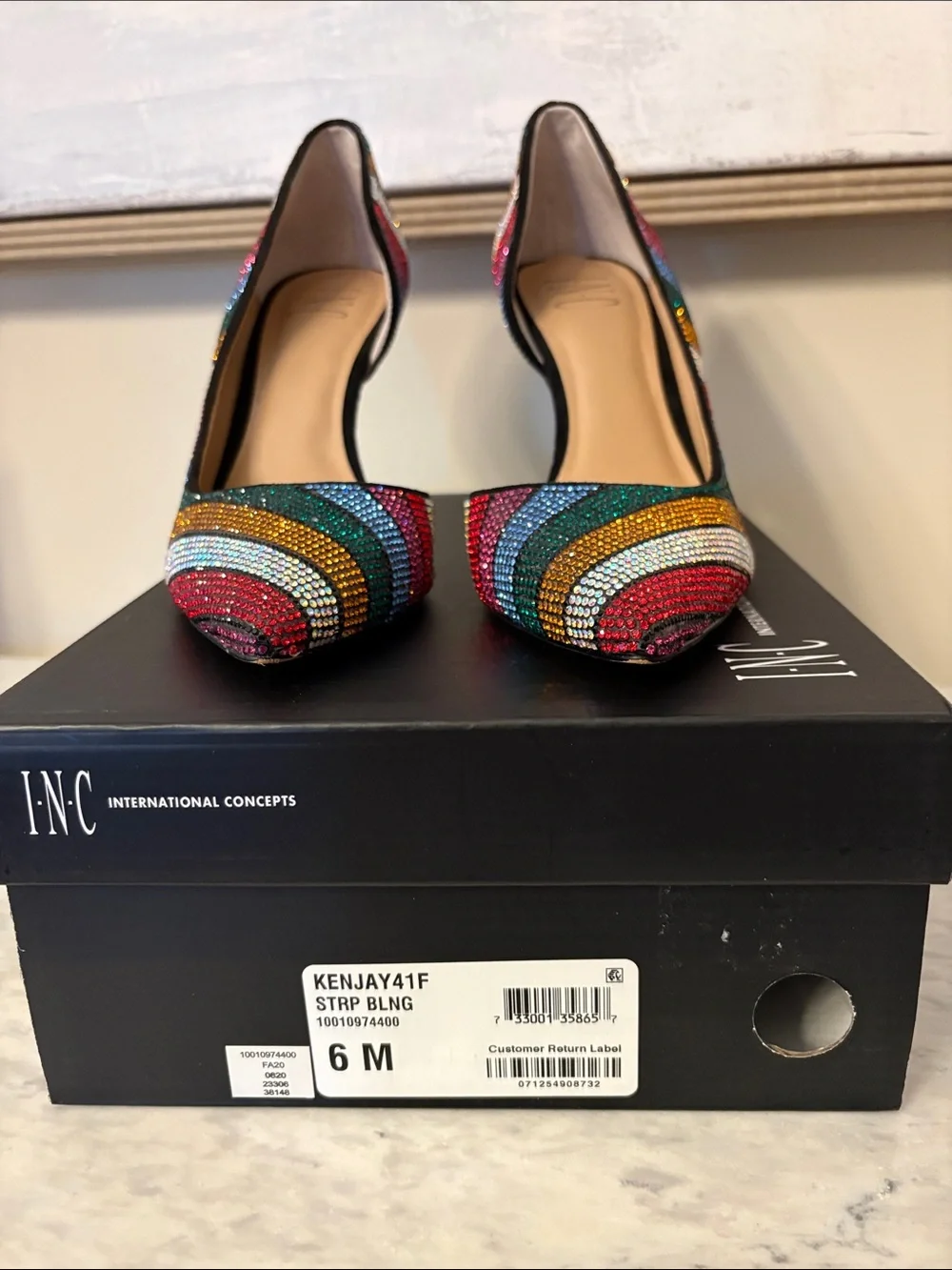 INC International Concepts Multicolor Rhinestone Striped Pointed-Toe Pumps 6 - Picture 11 of 11